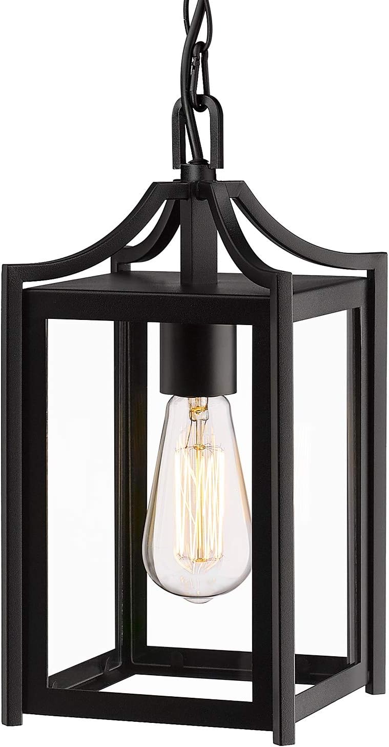 Osimir Outdoor Pendant Light, 14" Large Modern Hanging Porch Light with Adjustable Chain, Black Exterior Outdoor Hanging Lantern with Clear Glass for Porch Foyer Gazebo, 2439/1H - Image 1
